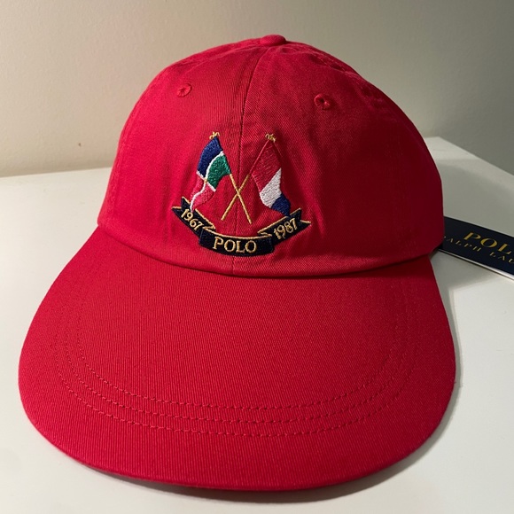 Polo Ralph Lauren Cross Flags Anniversary Long Bill Hat Cap in Navy NWT